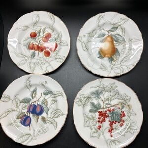 Charter Club Summer Grove 9" Salad Plates Fruit Pear Plums Currants Apple